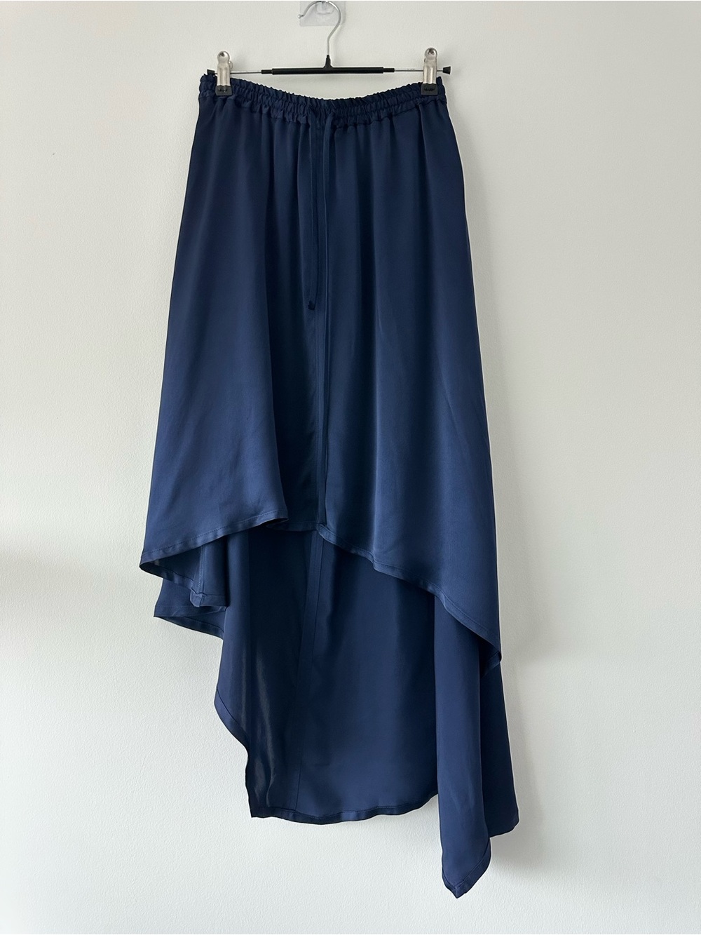 Rogue Navy Satin Asymmetric High Low Skirt IT 40 US 4-6 100% Viscose - Picture 15 of 15